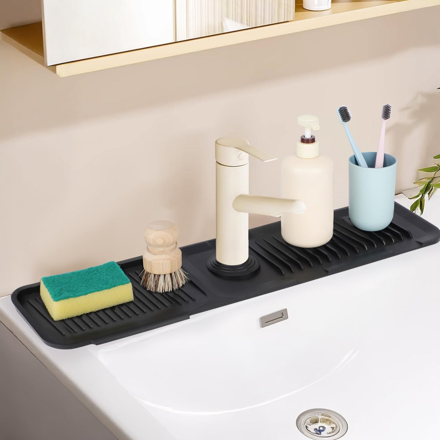 AIZOE Silicone Sink Splash Guard Faucet Mat 23.6in Black Kitchen Bathroom