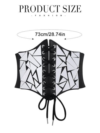 Asooll Punk Black Leather Corset Belt Lace Up Sequin Waist Belt Size S