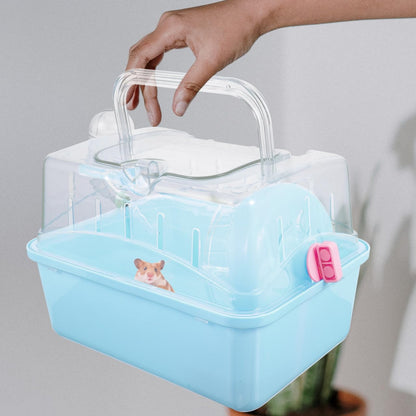 Totority Panoramic Sunroof Hamster Carrier Cage Sky-Blue Portable Plastic