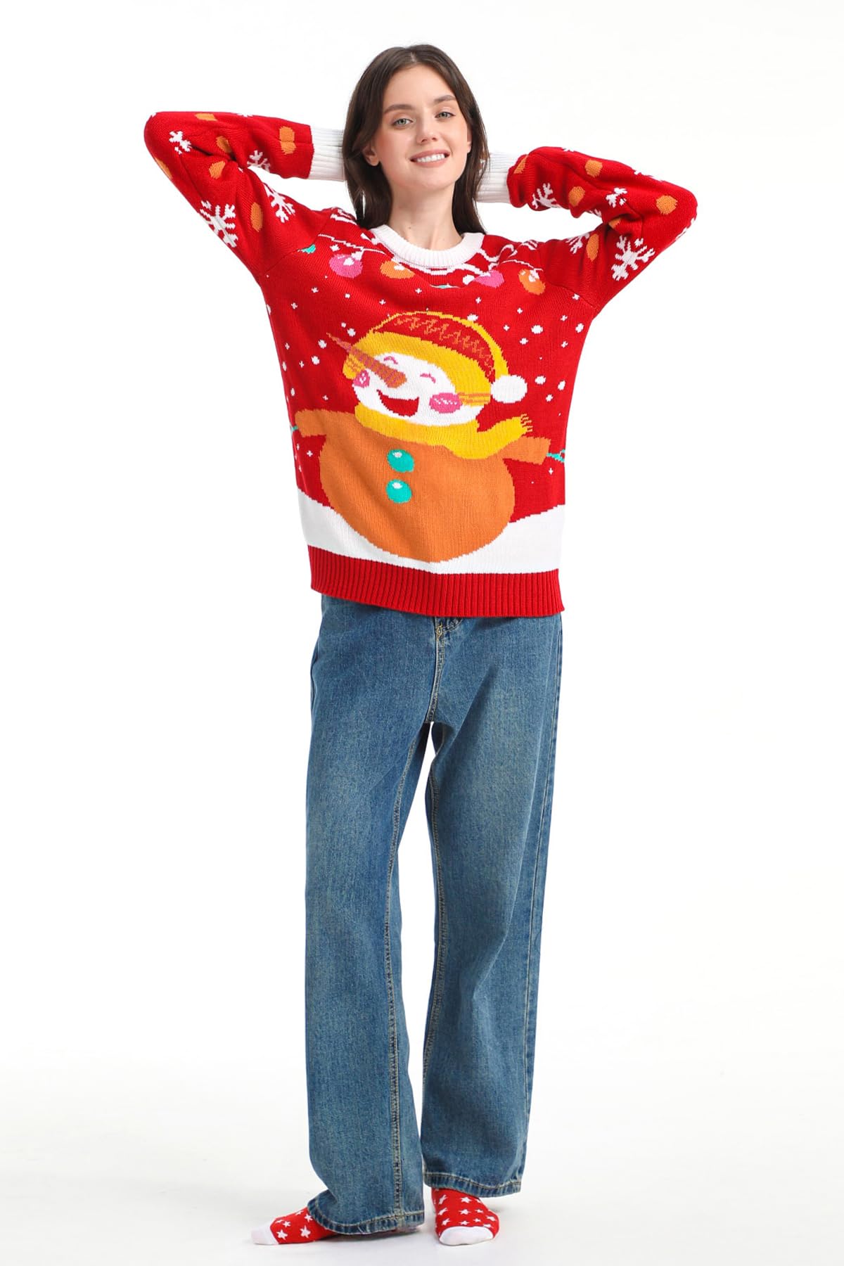 MGparty Women's Ugly Christmas Sweater Light Up Pullover Red Size M
