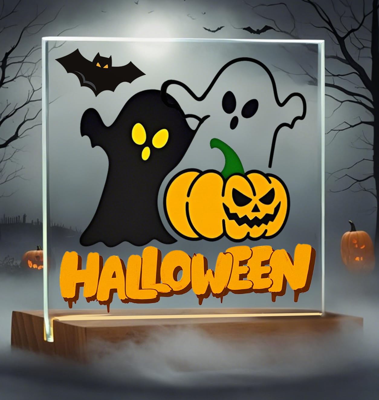 YouerCrystal Halloween Sign Colorful Glass Ghost Decor 3.94 Inch