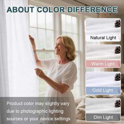 Turquoize Linen Sheer Rod Pocket Curtains 52x63in Set of 2 Pure White