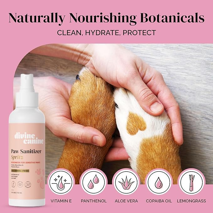 Dog Paw Cleaner Spray 5.1oz Alcohol Free Rosewater Aloe Copaiba Lemongrass USA