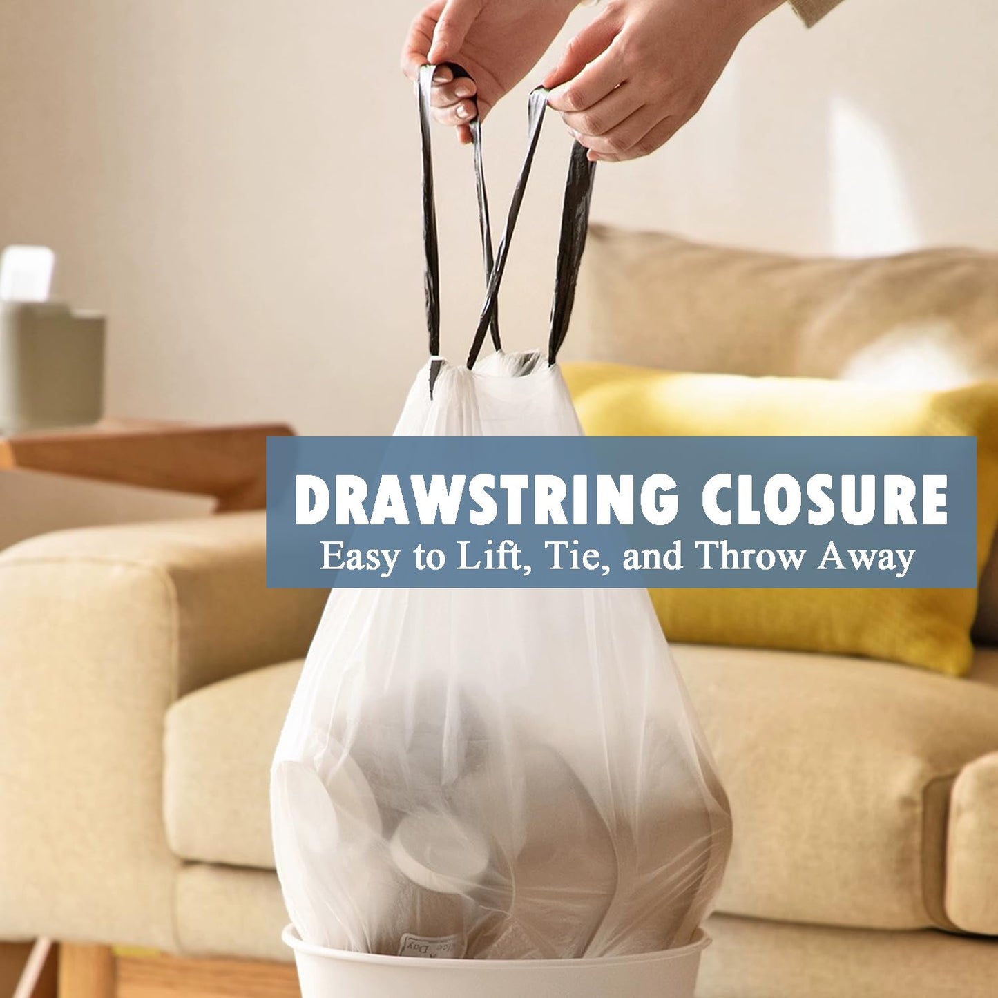 PACCOLYN Small Trash Bags 4 Gallon Drawstring 57 Count Unscented White
