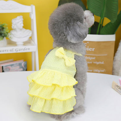 Wiz BBQT Chihuahua Yorkie Dog Dress Sleeveless Ruffles Bow Yellow Size L