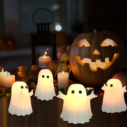 Nafhone Halloween Ghost Flameless LED Candles 4 Pack Real Wax White 8x7cm