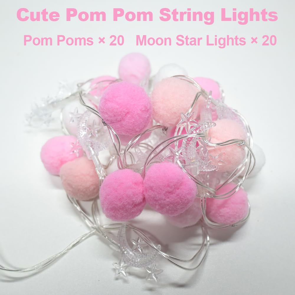 ChiRee Indoor String Lights 6.56ft 20 LED Battery Operated Warm White Pom Poms