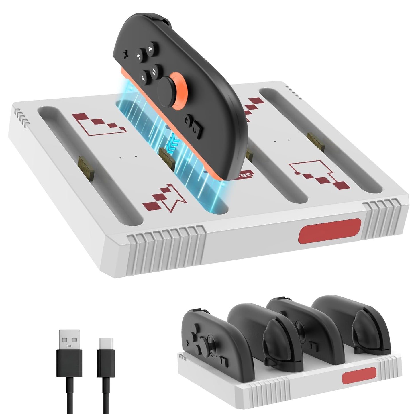 Eastfine Retro Style Nintendo Switch 2 Joy-Con Charger Station LED White Red