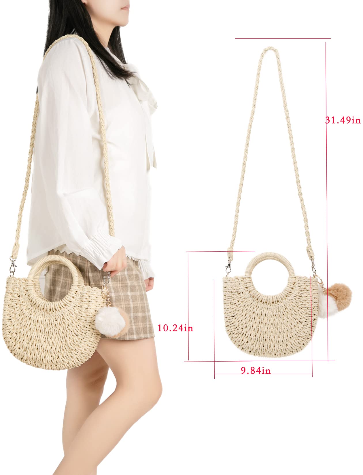 Garemcy Women's Straw Crossbody Mini Travel Shoulder Tote Bag Beige