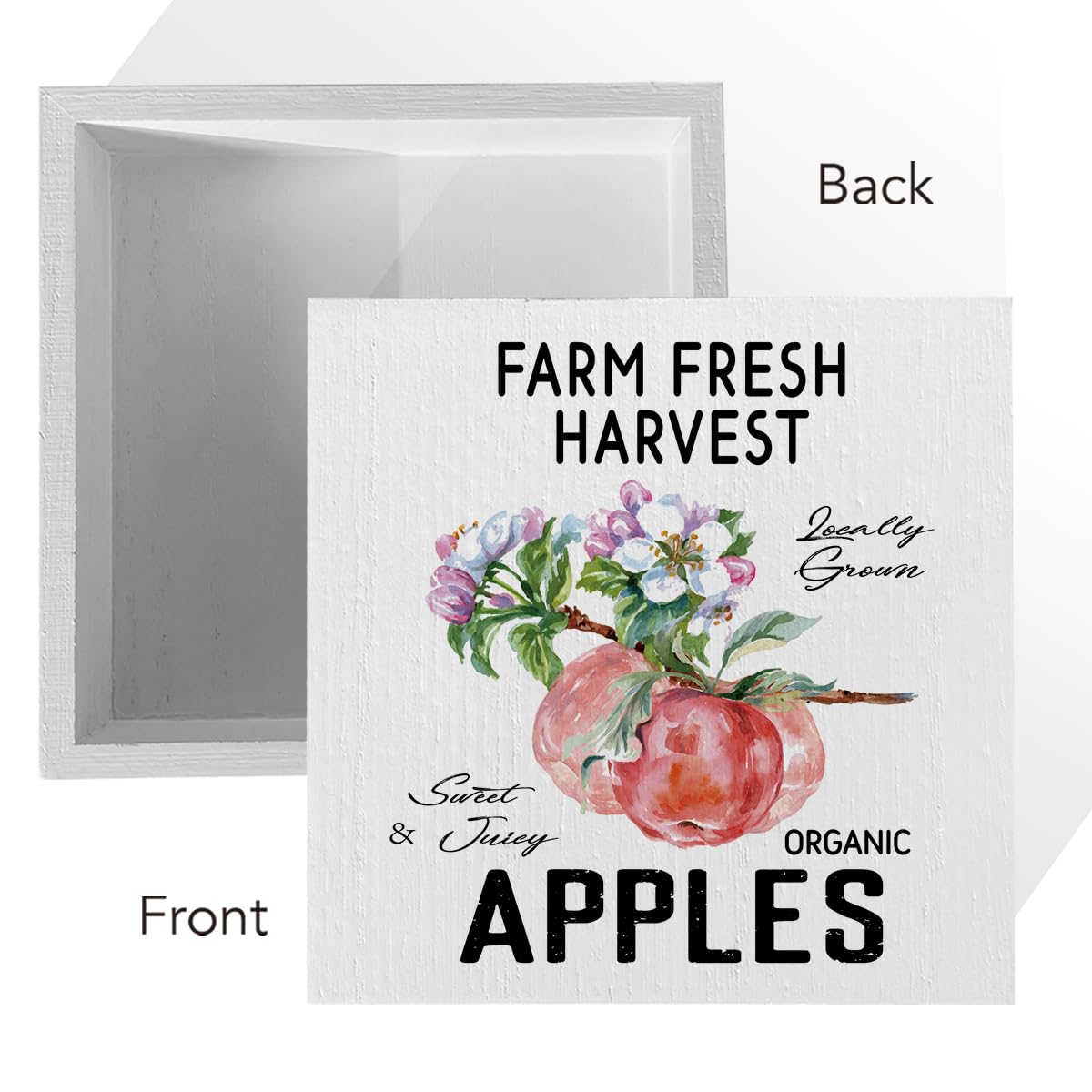 ENGVZ Apple Decor Wooden Box Sign Rustic Farmhouse Kitchen Bathroom 1x4x6in