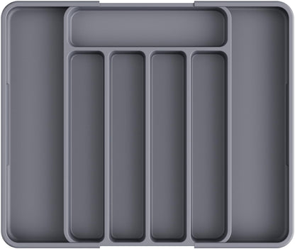 Kitsure Adjustable Cutlery Drawer Organizer Tray Grey 12.13x1.54x8.07-13.9"