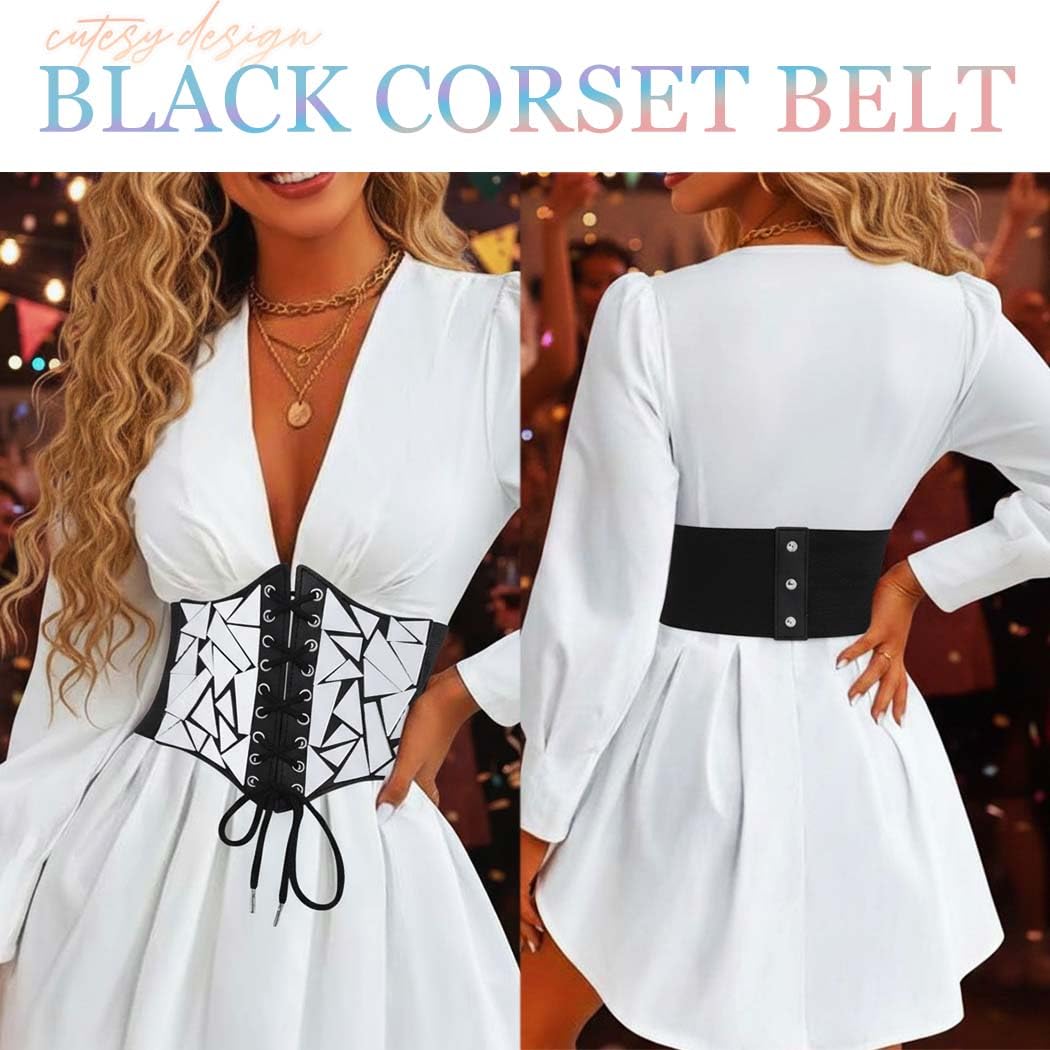Asooll Punk Black Leather Corset Belt Lace Up Sequin Waist Belt Size S