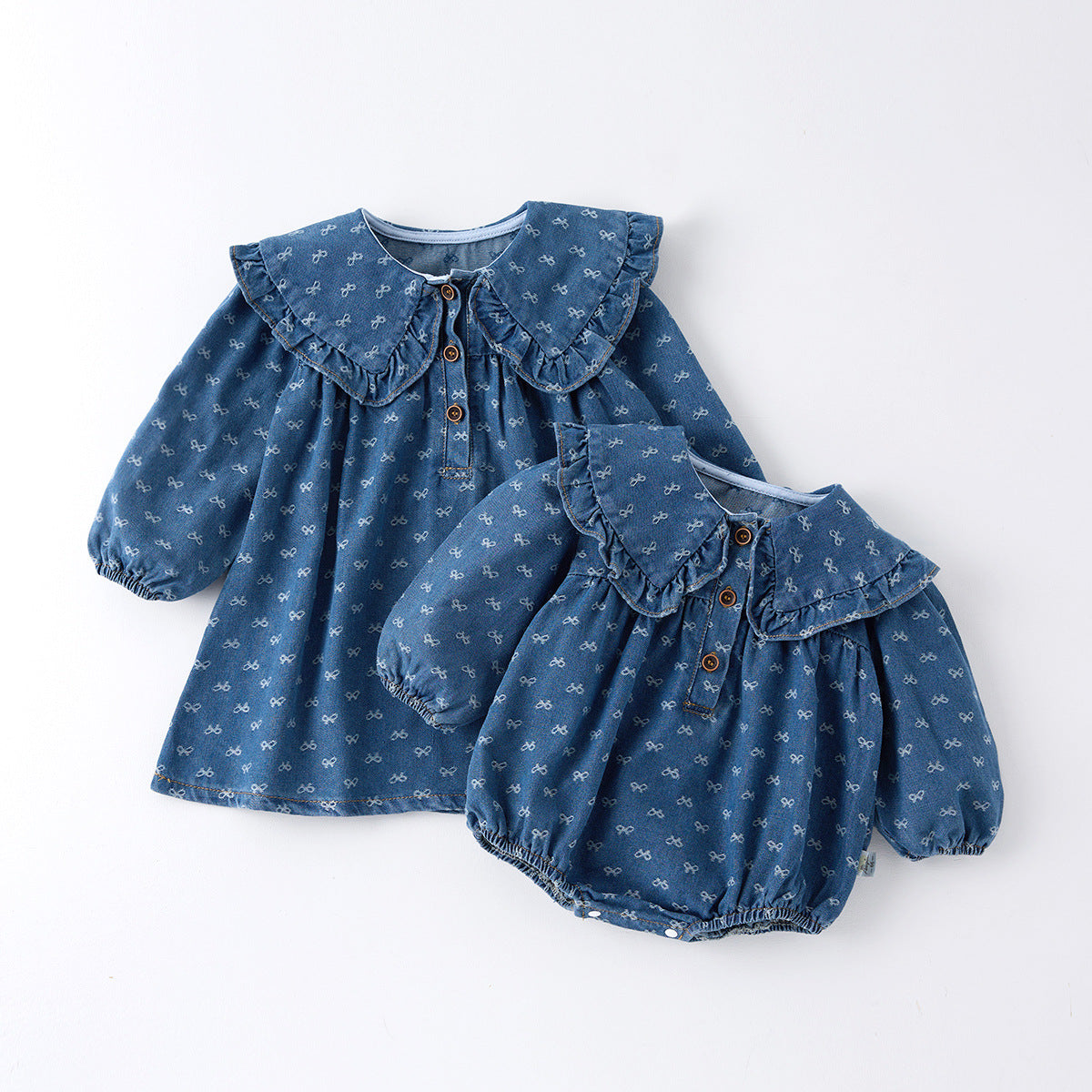 Toddler Denim Romper Triangle-style Crawling Suit Girls One-piece Dress