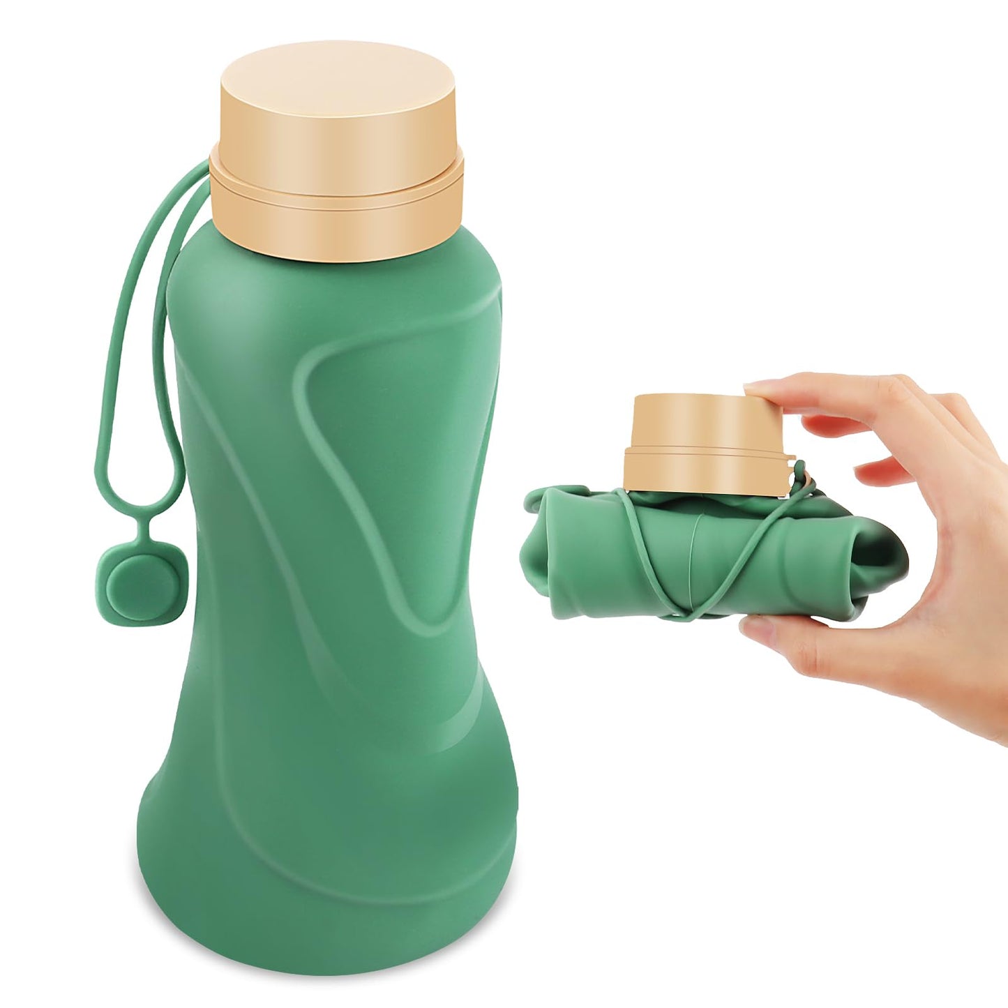 NAVTUE Collapsible Silicone Water Bottle 650ml Leak Proof Reusable Green