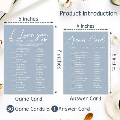 MBYHP I Love You Bridal Shower Game Cards 30 Pcs Blue Wedding Party