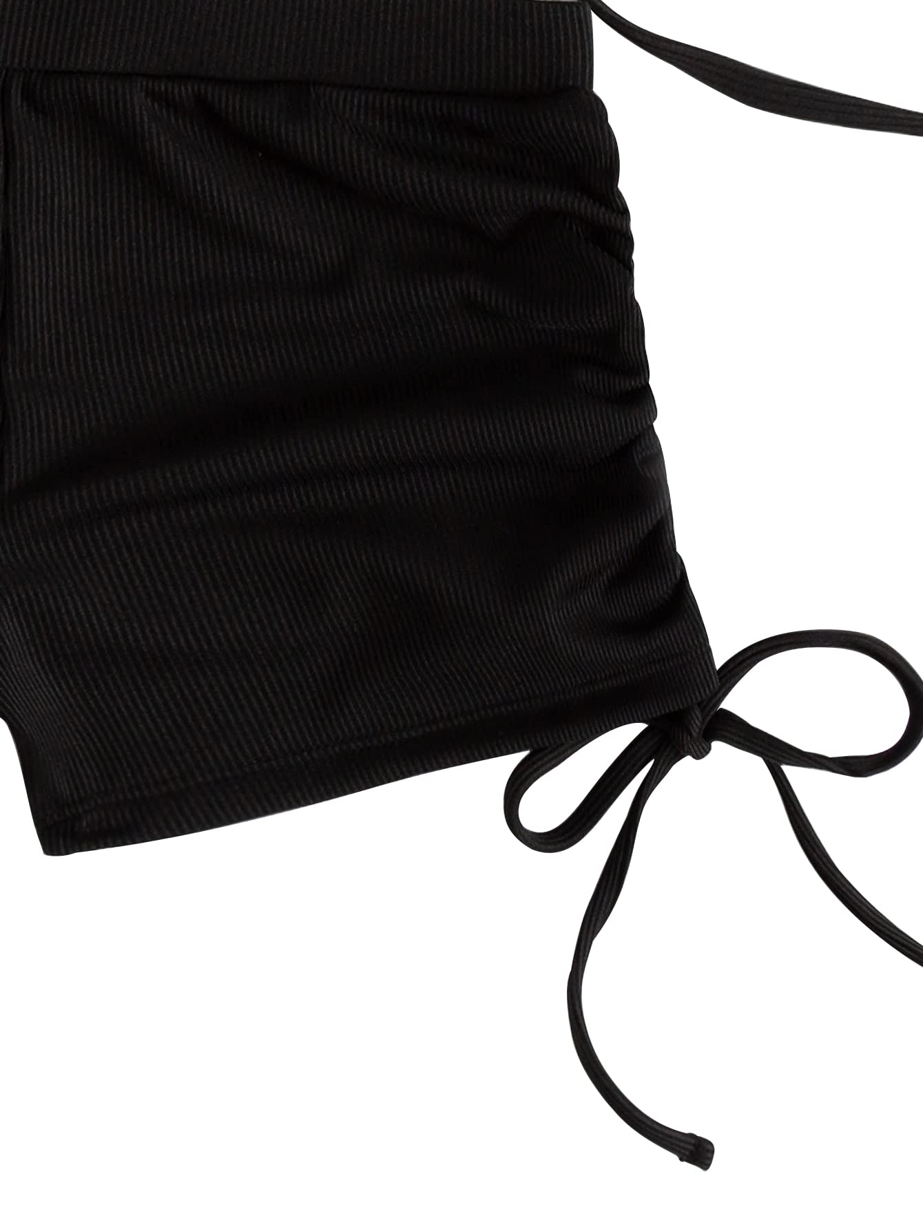 Tumhug Women's High Waist Bikini Set Crop Top Boy Shorts Black Size L