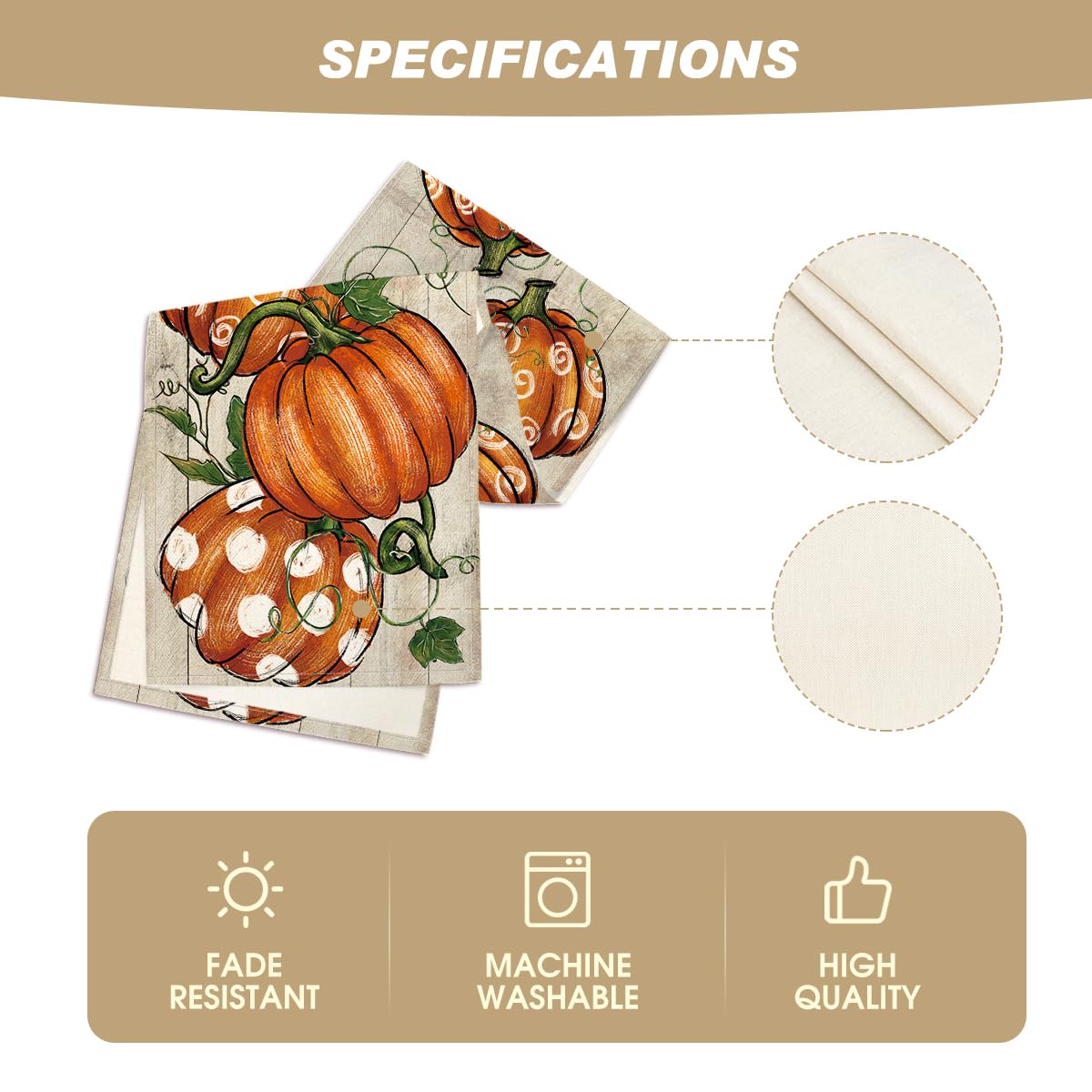 Artoid Mode Polka Dot Pumpkins Vine Wood Fall Table Runner 13x36 Inch