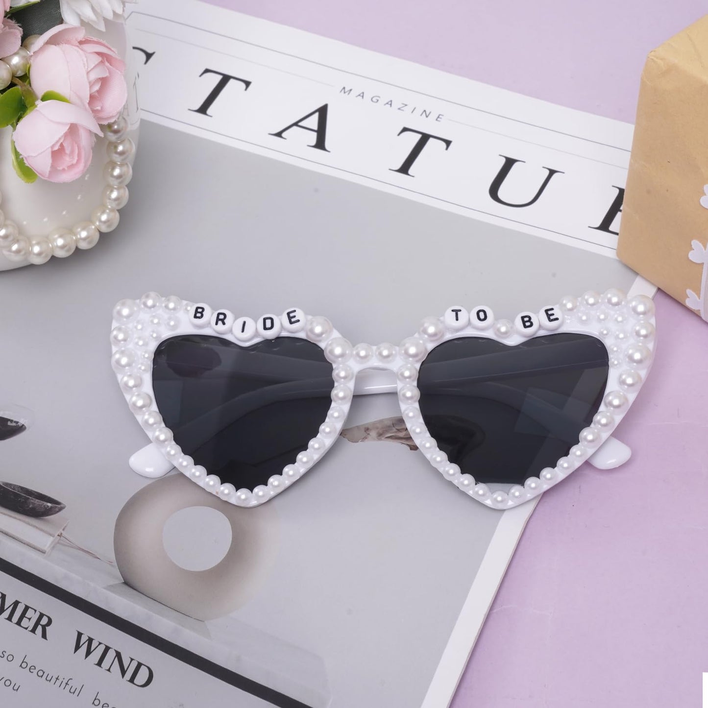 Rthjsfj White Heart Pearl Bride Sunglasses Women Wedding Bachelorette
