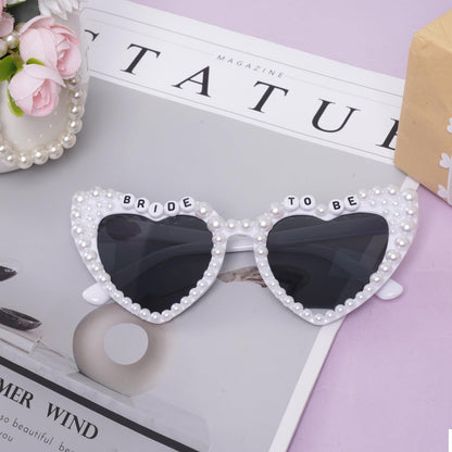 Rthjsfj White Heart Pearl Bride Sunglasses Women Wedding Bachelorette