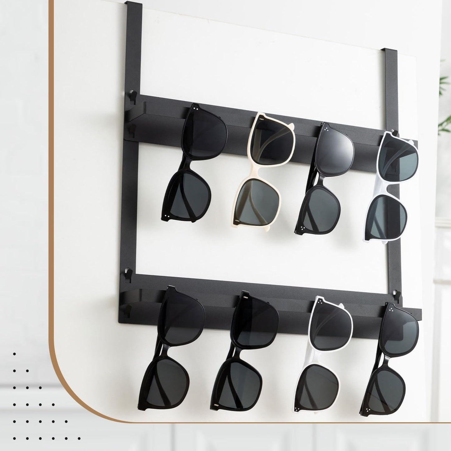 LemonRoad Over Door Sunglasses Organizer 2-Layer Metal Holder Black