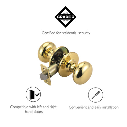 Design House Cambridge 2-Way Latch Passage Door Knob Polished Brass