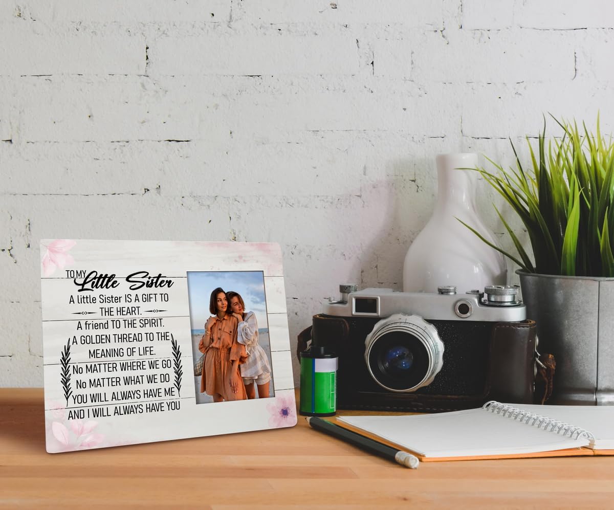 HALUOSI Little Sister Tabletop Picture Frame Plaque 10x8 White Rustic