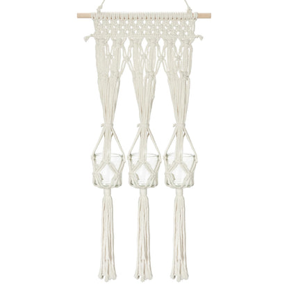 Briful Macrame Wall Hanging Shelf Cream-White with 3 Glass Vases Boho Decor