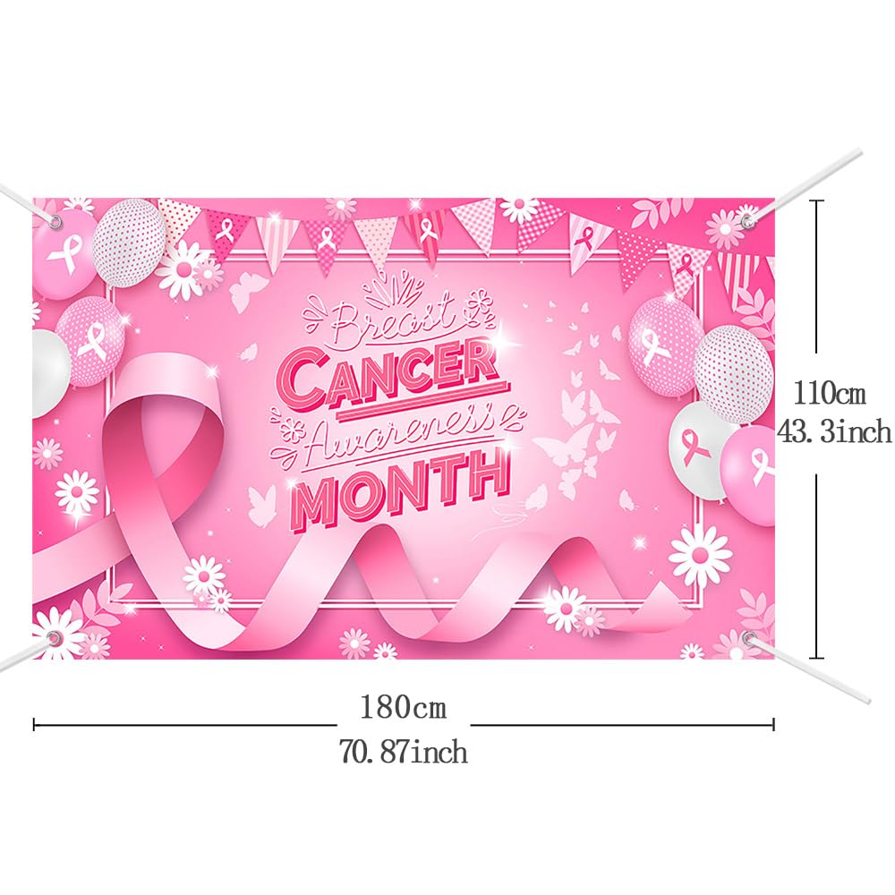 MEHOFOND Breast Cancer Awareness Banner Pink Ribbon Party Decoration Pink