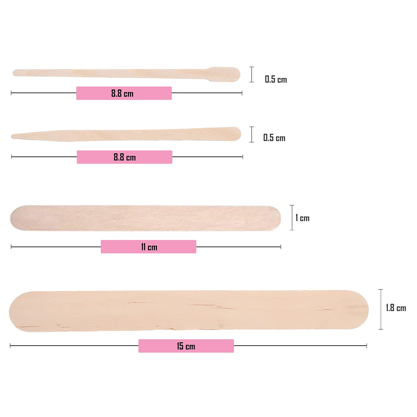 Mibly 500 Pcs Wooden Wax Sticks Assorted Applicator Spatulas for Body Face Legs