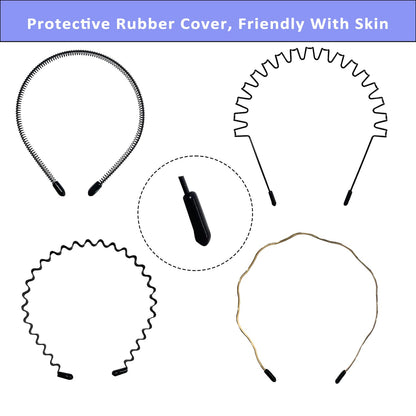 WEIMAISI 4pcs Black Metal Wavy Non Slip Hair Hoop Headband Accessories