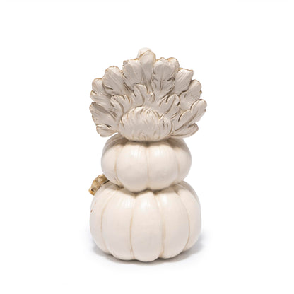Hodao Thanksgiving Pumpkin Turkey Figurine 3 Stacked Pumpkins White Resin