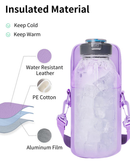 Wandering Nature Insulated Water Bottle Holder Strap 32oz Purple Leather