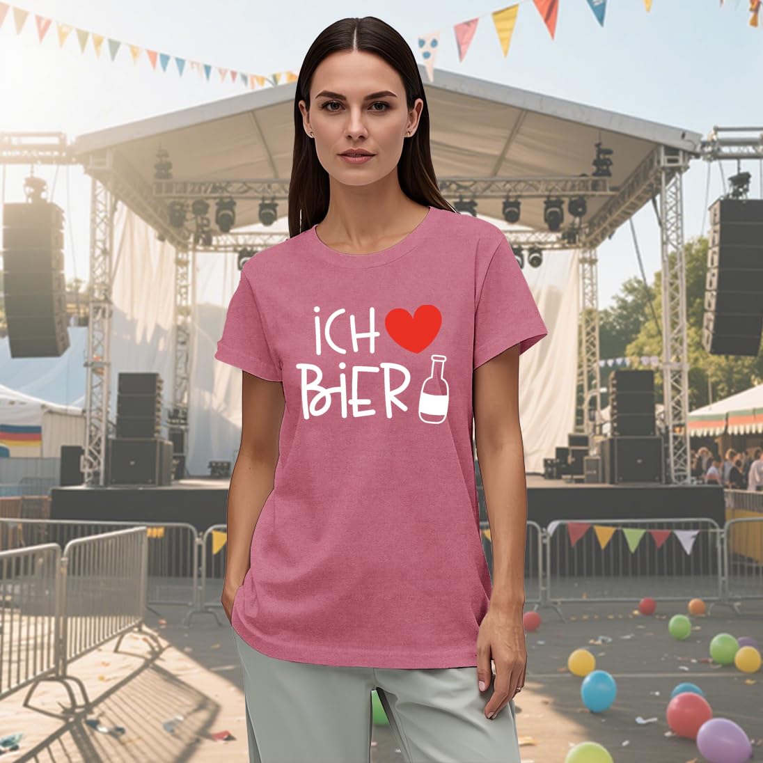 CQF Oktoberfest Women's Ich Liebe Bier T-Shirt Casual German Tee