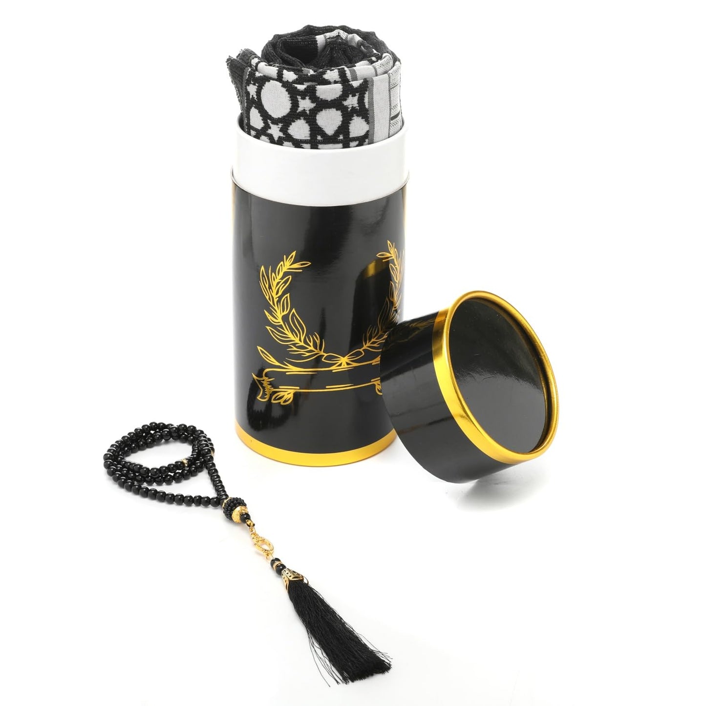 Muslim Prayer Rug Set with Beads & Cylinder Chenille Ramadan Mat 27.5x43.3 Inch