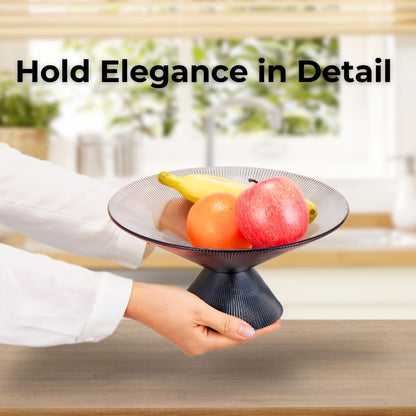 SPRINGBOW 10" Gray Tempered Glass Fruit Bowl Ripple Pedestal