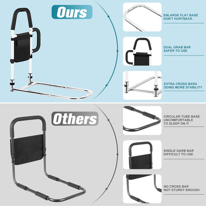 Okvpajdo Adjustable Bed Rail with 2Grab Bars Safety Guard Black White King Queen