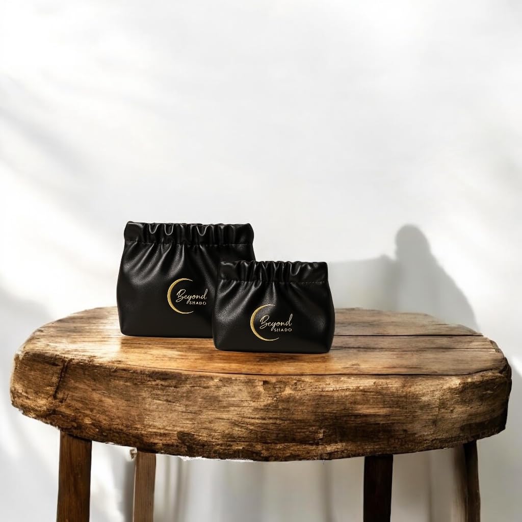 Beyond Shadow Brand Wrinkled 2-Pouch Travel Makeup Bag Black Small & Medium