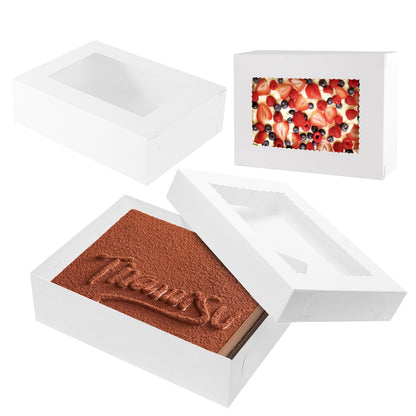 JCD 12pcs Cake Boxes 14x10x4in White Bakery Window Quarter Sheet