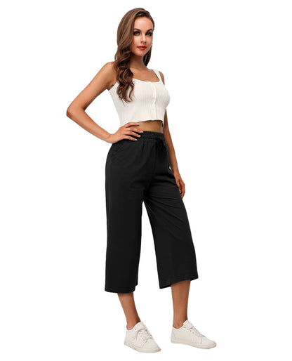 RESHE Womens Capri Pants Wide Leg Drawstring Lounge Yoga Navy Size S
