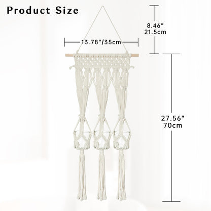 Briful Macrame Wall Hanging Shelf Cream-White with 3 Glass Vases Boho Decor