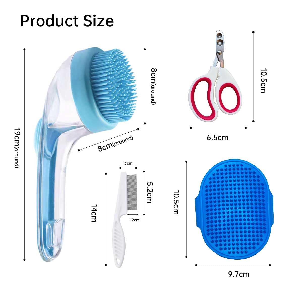 Yutaohui 4-in-1 Pet Bath Brush Kit with Comb Clipper for Dogs Cats