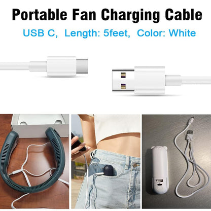 Xnarew USB C Charger Cable for JISULIFE Mini Fan 5FT White Copper