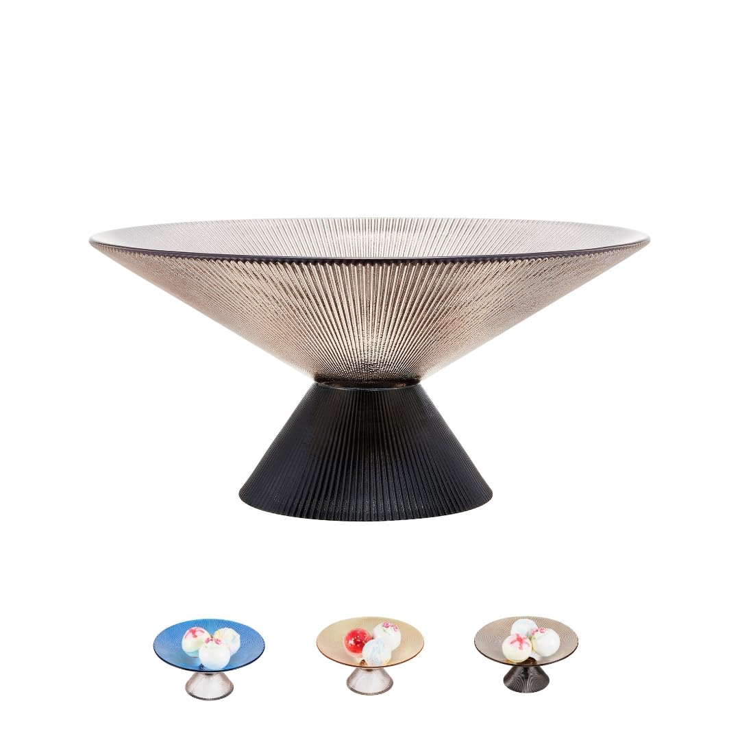 SPRINGBOW 10" Gray Tempered Glass Fruit Bowl Ripple Pedestal