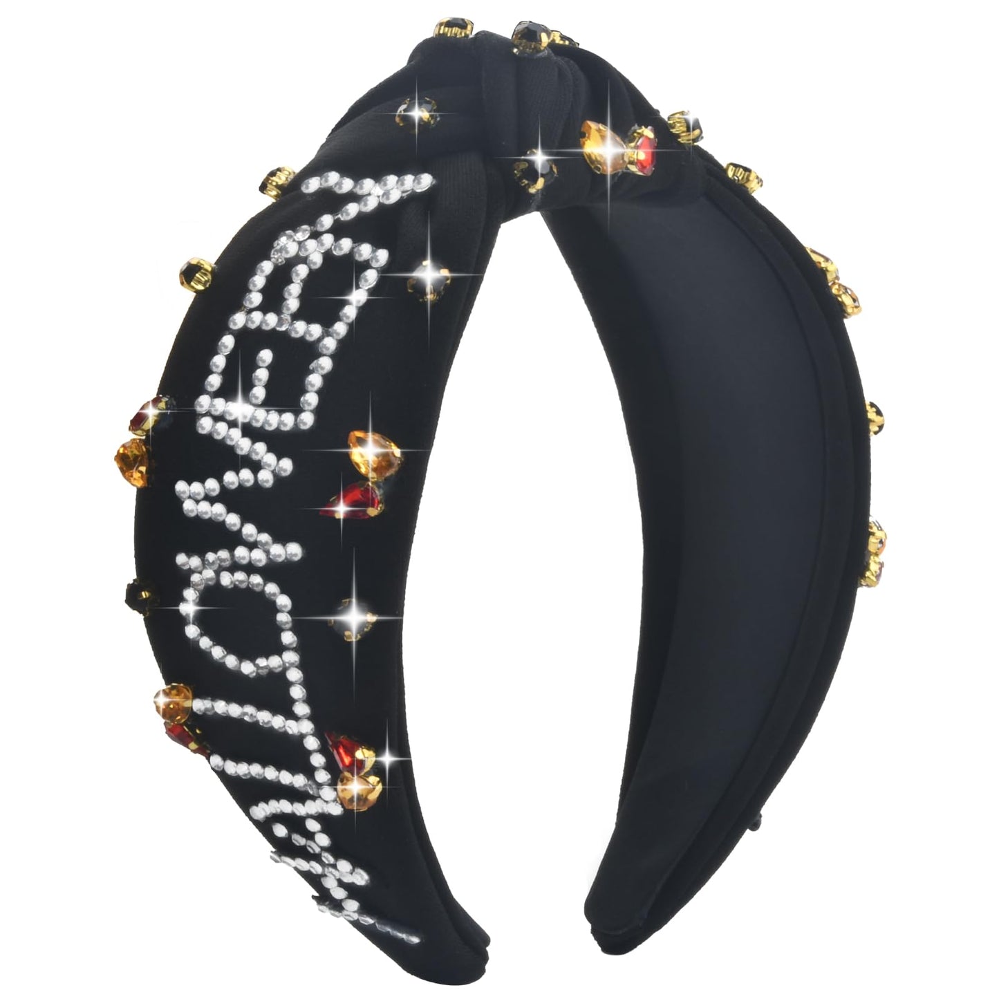 ABONDEVER Halloween Headbands Women Black Rhinestone Beaded Boo Pumpkin
