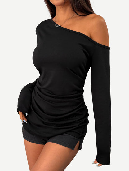 SOFIA'S CHOICE Women's Off Shoulder Long Sleeve Top Black Size S