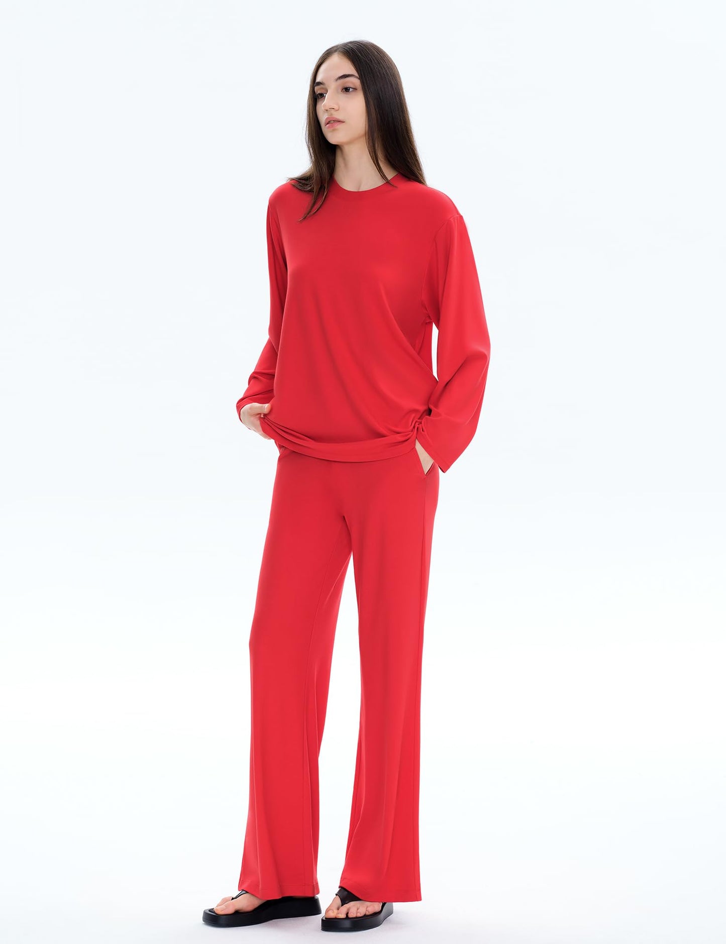 C202 Women's Two Piece Sweatsuit Tracksuit Casual Chic Scarlet Size L