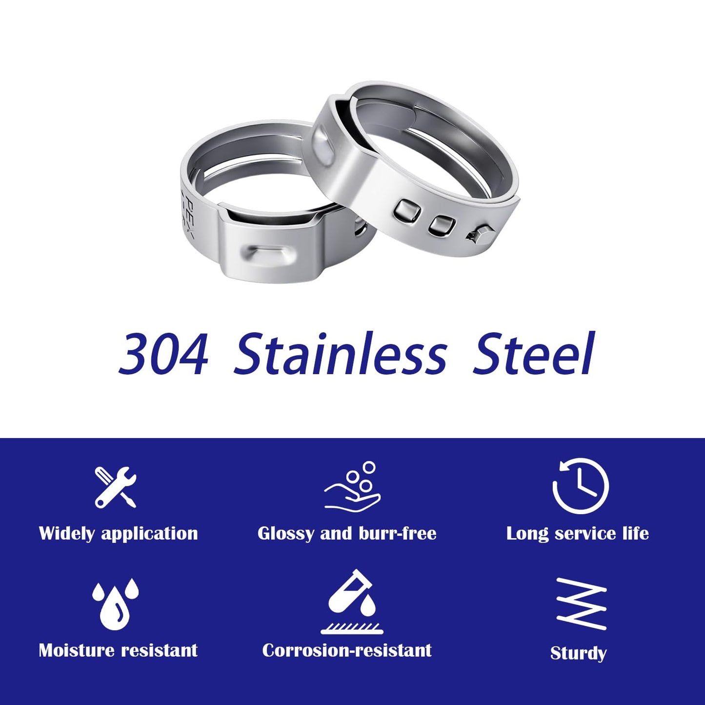 HayEastdor 50PCS 1/2" PEX Cinch Crimp Clamp Rings 304 Stainless Steel
