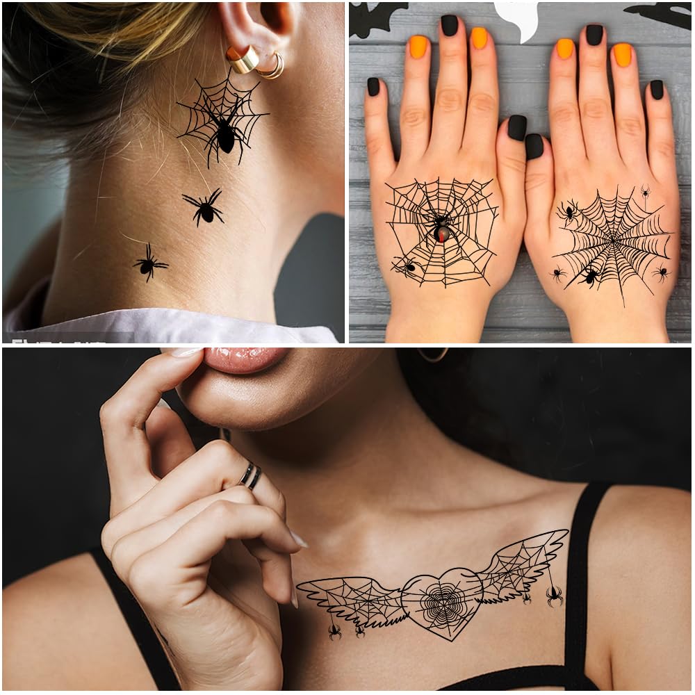 FANOST 22 Halloween Spider Face Temporary Tattoos Kids Adults Cosplay Stickers