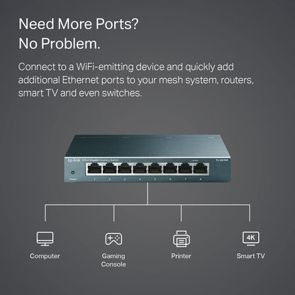 TP-Link TL-SG108 8 Port Gigabit Ethernet Network Switch Metal Black Fanless