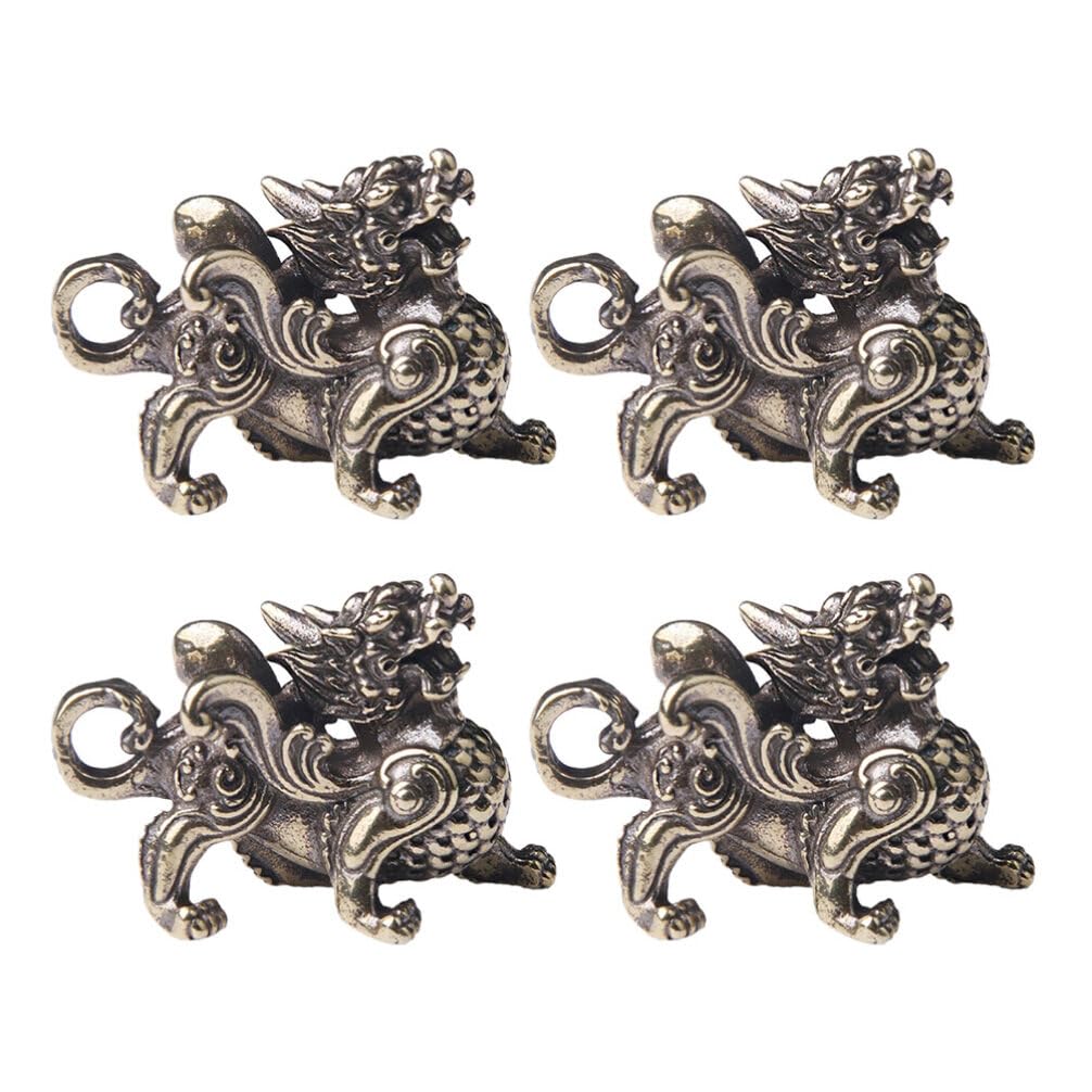 FAVOMOTO Retro Car Keychain Set 4Pcs Golden Brass Feng Shui Dragon Shape